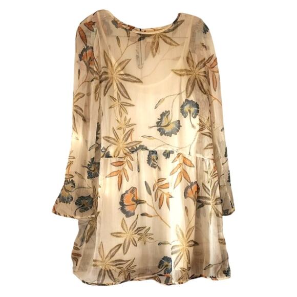Roxy Dresses & Skirts - Roxy Amazing Wave Sheer Overlay Long Sleeve Flowy Floral Tunic Dress Medium